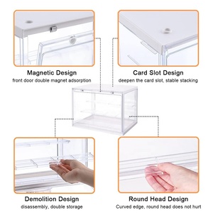 Vitrine d'exposition en acrylique LED sans fil, empilable, transparente, anti-poussière, avec porte magnétique pour figurines d'action - Product Image 3