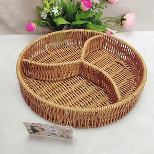 Round Divided Rattan Woven <b>Storage</b> <b>Basket</b> For Snacks Fruits Home Desktop Use Handmade 6972 - Product Image 3