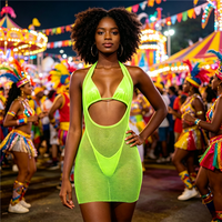 Maillot de bain deux pièces Tobago Pretty Mas Sexy Body Shimmer Mesh Sheer Skirt Carnival Festival, maillot de bain halter personnalisé avec logo, vêtements de plage