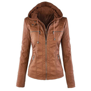 <span class=keywords><strong>Veste</strong></span> de motard en <span class=keywords><strong>simili</strong></span> <span class=keywords><strong>cuir</strong></span> à capuche amovible pour femmes - Product Image 4