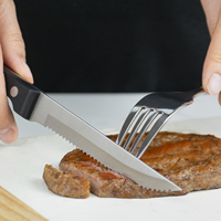Ensemble de 4 couteaux à steak dentelés ultra tranchants et ne nécessitant jamais d'affûtage avec manche en POM