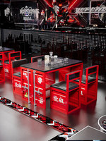 Ensemble de mobilier de bar commercial personnalisable de style industriel : table, chaises, banquette, sièges pour bars, pubs, restaurants BBQ - Long