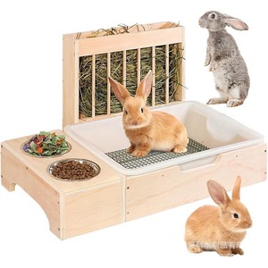 Estación de Alimentación de Madera para Conejos con Comedero y Bebedero Antivuelco para Conejos, Cobayas y Chinchillas - Product Image 5