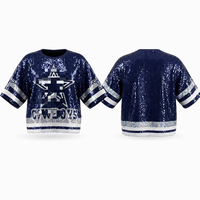 T-shirt en jersey à sequins Dallas Cowboys, tricoté, respirant, coupe longue et ample, crop top, bleu argenté, pour femmes Cowboys, idéal pour les soirées