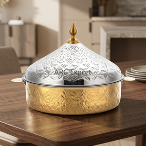 Casserole ronde de luxe moderne avec couvercle en verre, extérieur en métal poli, poignée en acier inoxydable - Product Image 4