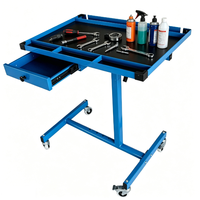 Chariot de rangement robuste en métal réglable avec tiroir, plateforme et roulettes pivotantes verrouillables de 3 pouces, capacité de charge de 220 lb