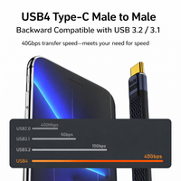 Kabel USB4.0 90 Derajat Thunderbolt3 Elbow USB C 40Gbps Kabel Tipe C Sudut Thunderbolt 4 untuk SSD Laptop Macbook Konektor Elbow