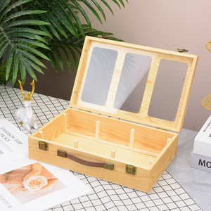 Caja de almacenamiento transparente de madera natural con tapa, caja de almacenamiento de bolsas de café con múltiples compartimentos, caja portátil de madera maciza para bolsas de té y azúcar - Product Image 3