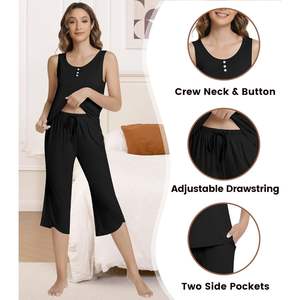 Conjunto de Pijama Personalizado para Mujer, Camiseta sin Mangas y Pantalones Capri, Ropa de Dormir Suave de Bambú y Viscosa, Conjunto Casual - Product Image 4