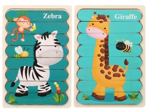 Rompecabezas de Madera con Tiras, Juguete Educativo Temprano para Niños, Historias de Animales de Dibujos Animados, Transporte, Frutas, Tablero de Doble Cara - Product Image 3