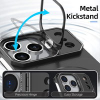 Funda Magnética sin Marco con Anillo Metálico para Cámara y Soporte, Carcasa Mate de PC a Prueba de Golpes para iPhone 13 14 15 16 17 18 Pro Max