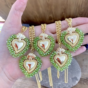 Collar verde grassy <span class=keywords><strong>para</strong></span> mujer, collar de cadena de oro con cuentas, joyería bonita, collar de corazón, popular, a la moda - Product Image 2