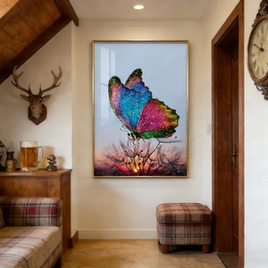 Venta al por Mayor de Arte Mural Personalizado para Sala de Estar, Impresión HD de Mariposas Coloridas, Decoración Abstracta para el Hogar, Pintura de Porcelana de Cristal con LED - Product Image 6