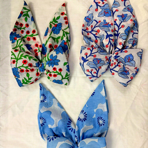 Elegant Floral Cotton Bunny <b>Bow</b> Hair <b>Clips</b> for Girls Blue Printed Daily Wear Party Handmade Soft Kids Hair Accessories Gift Pack - Product Image 1
