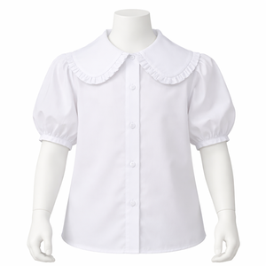 Camisa Escolar de Manga Larga para Niñas, Blanca y Azul, de Popelina de Algodón, Ajustada y Elegante - Product Image 4