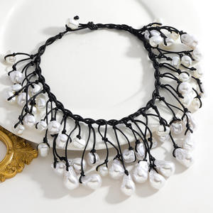 Kalung rumbai mutiara imitasi wanita, kalung buatan tangan berlapis emas mewah bumbu keren manis Punk - Product Image 4