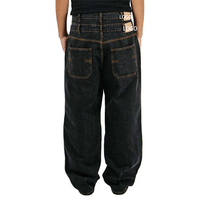 Jeans baggy sur mesure en denim noir épais, style Y2K streetwear, double taille, mode rétro hip-hop pour hommes