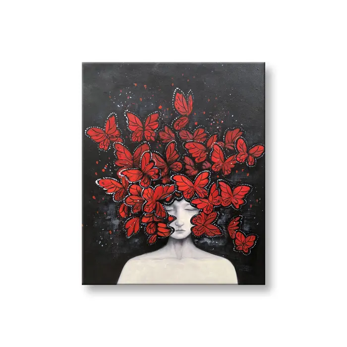 Meisje Met Rode Vlinder Exquisite Custom Art Canvas Olieverf Voor Wanddecoratie Schilderen Leveringen