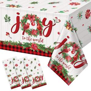 <span class=keywords><strong>Manteles</strong></span> de plástico de Navidad Rectángulo desechable Joy to The World Mantel para decoraciones y suministros de fiesta de invierno de Navidad - Product Image 1