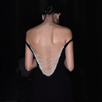 Robe longue noire à dos ouvert et épaules dénudées, élégante robe de soirée haut de gamme pour l'automne et l'hiver