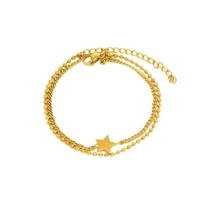 Vielseitiges Edelstahl-Perlenarmband mit gedrehter Kette, doppellagig, mit fünfzackigem Stern für Damen – Valentinstag, Neujahr
