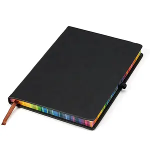 2021 della fabbrica di Stampa di Marchio Su Ordinazione Foderato Pagina Notebook A5 DELL'UNITÀ di elaborazione Della Copertura del Cuoio Ufficiale B5 Diario Nero Con Colori di Carta Bordo