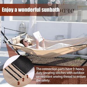 12FT <span class=keywords><strong>Beige</strong></span> Anti-Flip Grand <span class=keywords><strong>Hamac</strong></span> 450LB Capacité Fer Épandeur Balançoire Pli Caractéristique Corde pour Patio Jardin Arrière-Cour Plage - Product Image 4