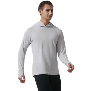 Man Quick Drying Sports T-shirt Hoodie Long Sleeves With Watch And Finger Hole For Running Hiking Jogging Men's Sportswear