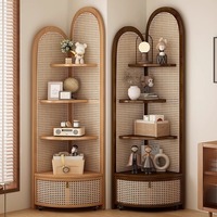 Étagère d'angle triangulaire en bambou de style rétro nordique, meuble de rangement multi-niveaux pour salon, bureau et chambre