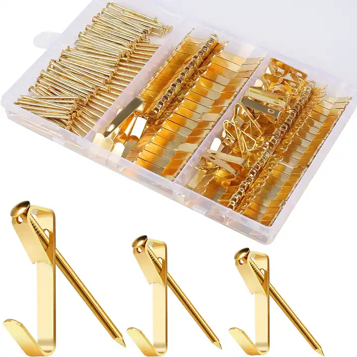 Amazon.com: KURUI Hardware Nails for Hanging Pictures Assorted Kit,700pc  Gold Picture Hanging Nails for Wall Drywall Wood,6 Sizes Small Brass Nails  Assortment Kit,640 Frame Nails and 60 Finishing Nails : Industrial &