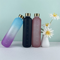 Bouteille de fitness esthétique et écologique en Tritan sans BPA de 1 L, anti-fuite, dégradé mat, avec couvercle en acier inoxydable