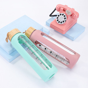 Bicchiere <span class=keywords><strong>in</strong></span> Vetro Borosilicato per Alimenti con Coperchio <span class=keywords><strong>in</strong></span> <span class=keywords><strong>Bambù</strong></span>, Bottiglia d'Acqua <span class=keywords><strong>in</strong></span> Vetro con Custodia <span class=keywords><strong>in</strong></span> Silicone - Product Image 6