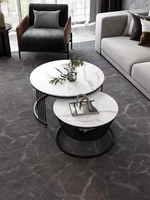 Simple blanc métal pierre or luxe nordique rond moderne dessus en marbre Tables basses table centrale de nidification pour ensemble de salon maison