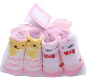 Chaussettes en coton pour petites filles, 2 paires, sac cadeau, pour bébés