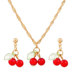 Conjunto de Collar y Pendientes de Lujo para Mujer, Chapado en Oro, Diseño Exclusivo, Color Rojo Cereza, para Aniversario, Nivel de Entrada, Diseño de Nicho, para Clavícula - Product Image 5