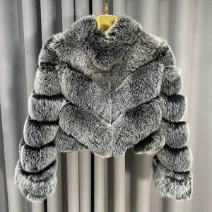 Nuovo Stile Invernale Moda Casual Traspirante Fodera in Cotone Fodera in Seta Cappotti Corti in Pelliccia Scollo a V Collo Alto Vera Pelliccia di Volpe per Signore - Product Image 1