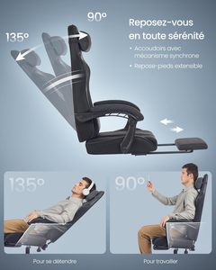 Chaise de jeu ergonomique confortable à dossier haut en noir encre, chaise de jeu vidéo de bureau, chaise de jeu idéale pour le bureau à domicile, le travail à distance - Product Image 4