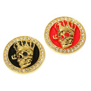 गोल आकार खोपड़ी लोगो उभरा कार लेबल के साथ सोने के रंग मिश्र धातु कार स्टाइल स्टीयरिंग व्हील प्रतीक हीरा - Product Image 1