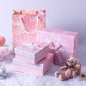 Caja de regalo para bebé recién nacido, conjunto de papel de cartón Rosa kraft corrugado, caja de regalo para niños