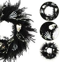 Guirlande d'Halloween artificielle en plastique noir avec crânes et mains de squelette, décoration effrayante pour porte d'entrée, style gothique, pour fête d'Halloween, décoration hantée