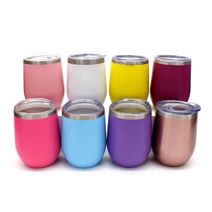 Tazze di bicchiere da vino isolate in acciaio inossidabile senza stelo in acciaio inossidabile da viaggio a forma di uovo da 12 once all'ingrosso con coperchio e cannuccia - Product Image 1