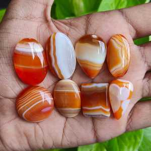 พลอยอาเกตสีส้มธรรมชาติแบบแถบลาย  ขนาด 181 กะรัต จำนวน 8 ชิ้น  ขัดเงาแล้ว  ผ่านการรับรอง  จำหน่ายส่งจากผู้ผลิตในอินเดีย - Product Image 4