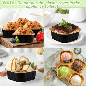 Wholesale 300ml 10oz 100pcs Square <b>Cupcake</b> Aluminum Foil Baking Trays with Plastic Lids Disposable Food Grade - Product Image 3