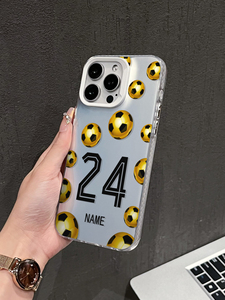 Étui personnalisable <span class=keywords><strong>avec</strong></span> nom et numéro, motif football doré, <span class=keywords><strong>coque</strong></span> antichoc réfléchissante argentée compatible <span class=keywords><strong>avec</strong></span> 17/16/15/14/13 Pro Max - Product Image 2