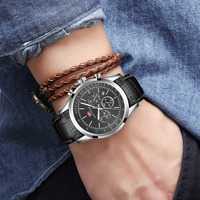 Jam Tangan Pria MINI FOCUS MF0116G Fashion Bisnis Tali Kulit Quartz Bercahaya Tahan Air Mewah
