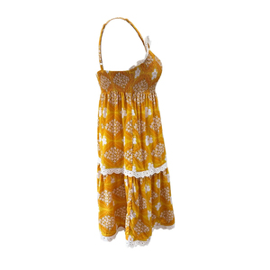 OEM Custom Pleated Multi-Layer Lace Trim Hawaiian Print Mini <b>Dress</b> High-Quality <b>Rayon</b> Beach <b>Dress</b> - Product Image 3