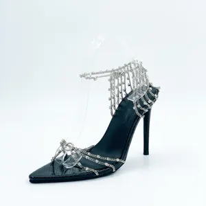 Metallic Ankle Strap Open Toe High Heel Sandals For Ladies Sexy Metallic Chain Stiletto Heel Sandals For Ladies In Summer