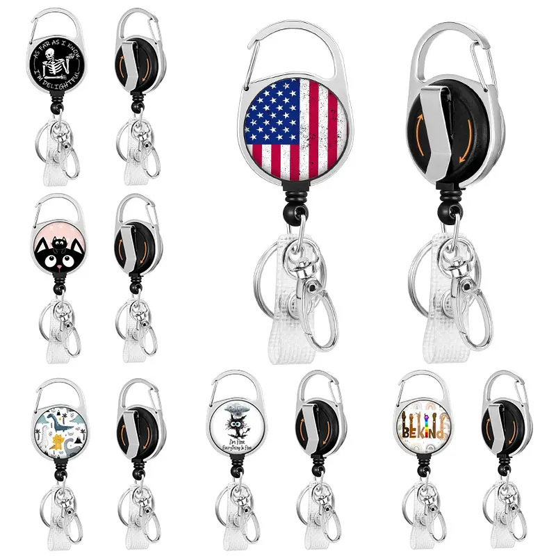 Retractable Badge Reel ABS Plastic ID Lanyard Name Tag Card Badge Holder Reels Recoil Belt Key Ring us Army Badge