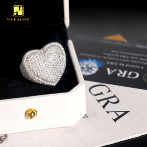 خاتم فضة 925 للرجال على شكل قلب، مرصع بالكامل بالمويسانيت VVS، يجتاز اختبار الماس، مجوهرات راقية بتصميم هيب هوب رابر - Product Image 6