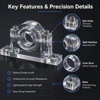 Boîtier de palier à bloc fendu en PMMA acrylique transparent usiné CNC de précision sur mesure, tolérance 0,005, pièces OEM ODM